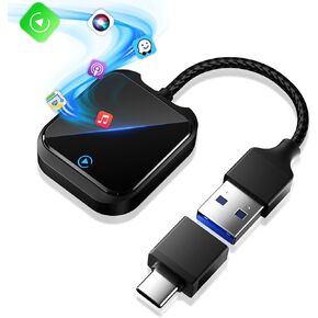 Wireless CarPlay Adapter for iPhone, with Fast Stable 5Ghz WiFi Bluetooth Connection, Mini Carplay Wireless Adapter Compatible with iPhone 6 or above/iOS10+ & Cars from 2016 & USB-A/Type-C