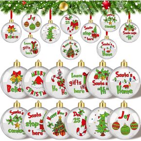 Syhood 12 Pcs Acrylic Christmas Ball Ornaments Clear Christmas Balls Ornaments Christmas Ball with Christmas Cards Hanging Decorations for Xmas Tree Wedding Mardi Gras Party Holiday Decoration