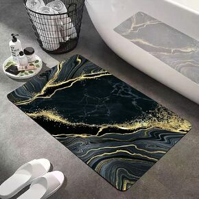 Marble Bathroom Rug 17" x 32" - Rose Pink Bathroom Rug with Golden Penh | High Absorbent, Quick Dry Indoor/Outdoor Bath Mat with Non-Slip Backing for Bedroom, Bathroom & Living Room