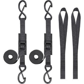 Tie Down Straps with Hooks, 8 feet 1200lbs Break Strength Cam Buckle Tiedown Set with Integrated Soft Loops for Motorcycle, Kayak, Car, Truck, Dirt Bike (Black, 8ftx4)