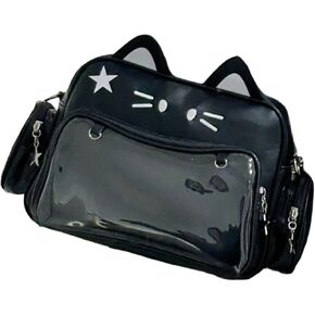Cat Ita Bag Pin Display Backpack for School PU Leather Preppy Backpack for Girls Y2k Stars Single Shoulder Bag