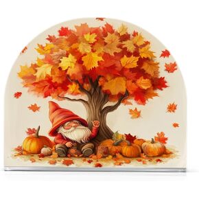 Maple Leaves Tree with Pumpkins Gnome Napkin Holder, Acrylic Napkin Holders for Table Cocktail Napkins Dispenser Paper Stand for Home Kitchen Restaurant Bar, 1 Pc