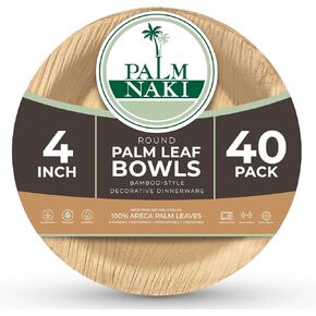 PALM NAKI Eco-Friendly Palm Leaf Bowls- 4-Inch Round - Bamboo Style (40 Pack), Sustainable, Decorative, and Compostable Tableware - (4" Condiment Bowls)