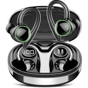 Wireless Earbuds, Bluetooth 5.3 Headphones HiFi Stereo, Bluetooth Earbuds with ENC Noise Cancelling Mic, IP7 Wireless Earphones with 40H LED Display, Sport Earbuds in Ear EarHook for Running, Red