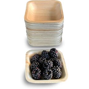 Raj Disposable Palm Leaf Bowls (25 Count, 4" Square Bowls) Strong Bowls Like Bamboo Party Bowls - Decorative Compostable Tableware for Lunch, Dinner, Birthday, Outdoor, BBQ, Picnic.