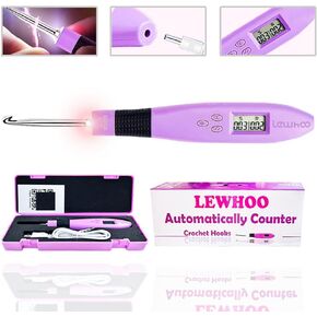 خطاف كروشيه مضيء مقاس 18 من Lewhoo، خطافات كروشيه لإضاءة LED وعداد الغرز الرقمي، إبرة كروشيه مع حقيبة