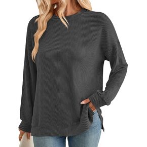 Wowcarbazole بلوزات نسائية هوديس Crewneck قمصان طويلة الأكمام مخطط محبوك ملابس تونك غير رسمية الخريف ملابس عصرية