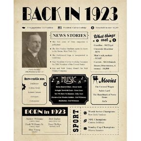 Back in 1926 Birthday Card - 98th Birthday Gift for Women or Men - 98th Birthday Decoration for Grandmother or Grandpa - Funny Table Centerpiece for 98 Years Old Birthday Party [Unframed 8x10]
