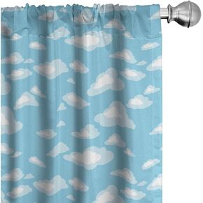 Ambesonne Blue and White Window Curtains Pack of 2, Cartoon Sky with Fluffy Clouds Clear Day Pattern, Lightweight Set with Rod Pocket, 4 Panels of - 28" x 63",Baby Blue