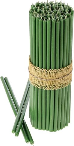 Danilovo Pure Beeswax Candles - No-Drip, Smoke-Less, Tall, Thin Taper Candles – Decorative Candles for Church Prayer, Decor or Birthday Candles – Honey Scented Candles – 7.3"x0.24" (Green, 50pcs) in Kuwait