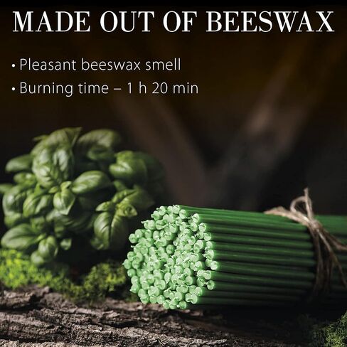 Danilovo Pure Beeswax Candles - No-Drip, Smoke-Less, Tall, Thin Taper Candles – Decorative Candles for Church Prayer, Decor or Birthday Candles – Honey Scented Candles – 7.3"x0.24" (Green, 50pcs) in Kuwait