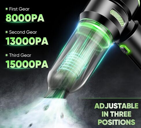 Handheld Cordless Car Vacuum-15000PA Mini Cleaner,3 in 1 High Power Brushless Motor,120W Super Suction Power Vacuums with Type-C Data Cable-Small, Portable and Rechargeable Cleaner (Grey) in Kuwait