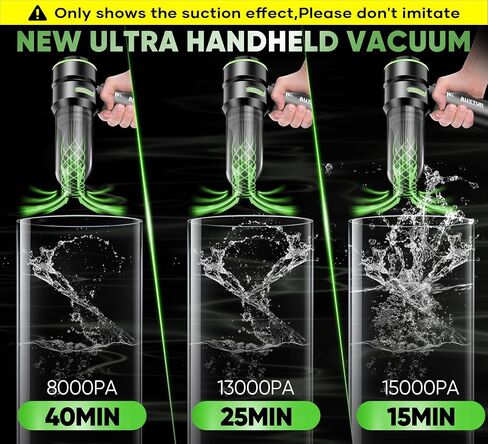 Handheld Cordless Car Vacuum-15000PA Mini Cleaner,3 in 1 High Power Brushless Motor,120W Super Suction Power Vacuums with Type-C Data Cable-Small, Portable and Rechargeable Cleaner (Grey) in Kuwait