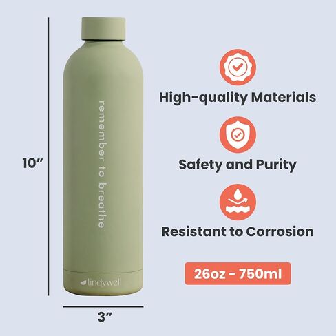 Lindywell 26 oz Insulated Water Bottle - Stainless Steel Water Bottles, Sueded Soft Grip, Leak-Proof, Eco-Friendly, BPA-Free For Gym, Office, Travel - Sky Blue in Saudi Arabia