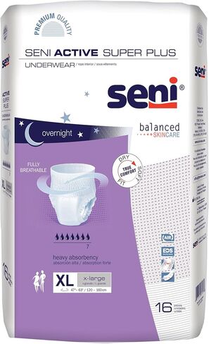 Seni Active Super Plus, Underwear for Heavy Incontinence, Large, 18 Count (Pack of 4) in Saudi Arabia