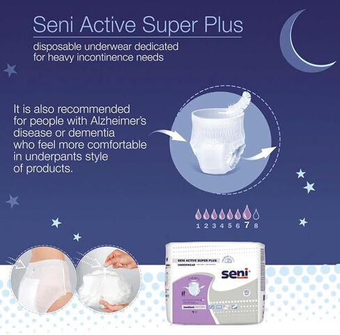 ملابس داخلية Seni Active Super Plus، لسلس البول الشديد، مقاس كبير، 18 قطعة (عبوة من 4 قطع) in Kuwait