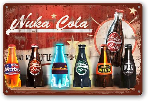 Nuka Cola ملصق معدني علامة خمر تين علامة الفن اكسسوارات المنزل خمر لوحة معدنية اللوحة الحديد صدئ جدار ديكور ملصق لشريط المطبخ المرآب مطعم القهوة 12 × 8 بوصة in Kuwait