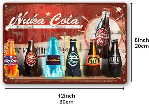 Nuka Cola ملصق معدني علامة خمر تين علامة الفن اكسسوارات المنزل خمر لوحة معدنية اللوحة الحديد صدئ جدار ديكور ملصق لشريط المطبخ المرآب مطعم القهوة 12 × 8 بوصة in Kuwait