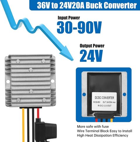 30-90V to 24V 20A 480W DC-DC Buck Converter Voltage Regulator - Heavy Duty Step Down Power Supply for Golf Carts, Solar Systems, Industrial Equipment in Kuwait