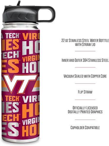 Rico Industries NCAA Virginia Tech Hokies 22oz Stainless Steel Tumbler with Lid - Great For Coffee, Tea, Water or Cocktails in Saudi Arabia