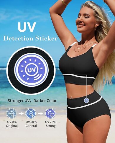 طقم بيكيني نسائي عالي الخصر من Charmo، ملابس سباحة رياضية مكونة من قطعتين، ألوان متعددة، تغطية كاملة، ملابس سباحة in Kuwait