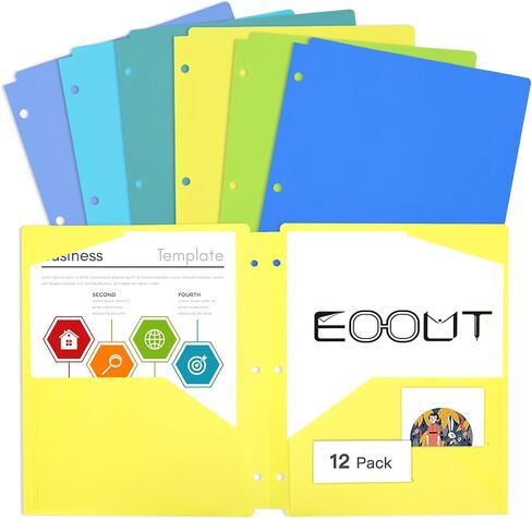 EOOUT 6 قطع مجلدات مع جيوب 3 فتحات مثقوبة، مجلدات تناسب 3 حلقات مجلدة، مجلد جيب بلاستيكي، مجلدات شديدة التحمل مع 4 جيوب للمكتب والمدرسة، حجم الحروف، 6 ألوان كلاسيكية متنوعة in Kuwait