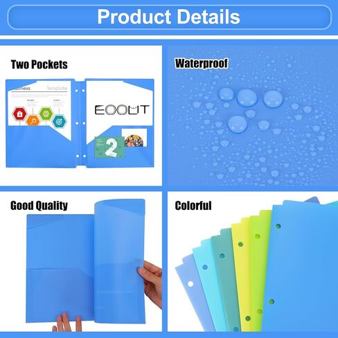 EOOUT 6 قطع مجلدات مع جيوب 3 فتحات مثقوبة، مجلدات تناسب 3 حلقات مجلدة، مجلد جيب بلاستيكي، مجلدات شديدة التحمل مع 4 جيوب للمكتب والمدرسة، حجم الحروف، 6 ألوان كلاسيكية متنوعة in Kuwait