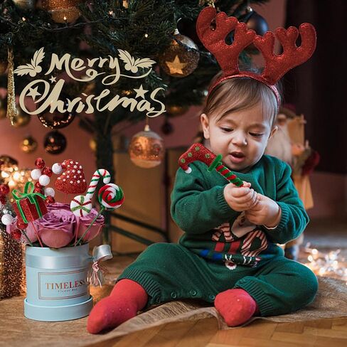 RunNico 16 Pcs Christmas Candy Tree Sticks - Red White Green Christmas Tree Sticks Ornaments - Santa Hat Candy Cane Berry Gift Tree Picks for Xmas Wreath Crafts Vase Party Supplies in Saudi Arabia