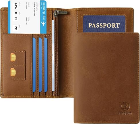 Ringsun Leather Passport Cover for Men Women, RFID Passport Wallet Case Travel Passport Holder for Family in Saudi Arabia