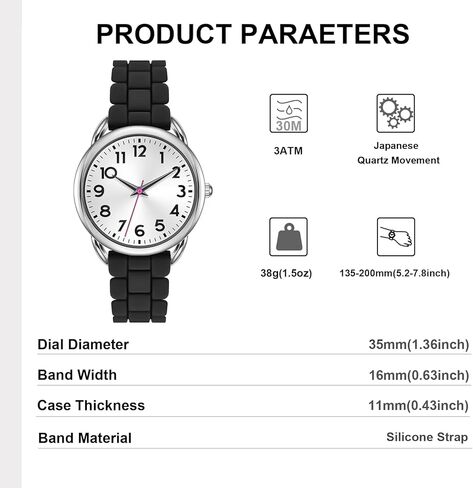 35MM Women's Watch Big Face Easy Reader Water Proof in Kuwait