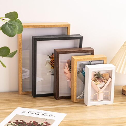 Shadow Box Frame, Multi-Size Wooden Photo Frame for Dried Flower, Rectangular Glass Display Case for Flora Ticket Crafts, Desktop Decoration Accessories(Wood,4 x 6 inch) in Saudi Arabia