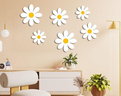 3D خشبية ديزي جدار ديكور الزهور البيضاء علامات الجدار شنقا لوحة للمنزل الحضانة الغسيل غرفة نوم الحمام ديكورات هووسورمينغ الهدايا مجموعة من 6 in Kuwait