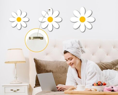 3D خشبية ديزي جدار ديكور الزهور البيضاء علامات الجدار شنقا لوحة للمنزل الحضانة الغسيل غرفة نوم الحمام ديكورات هووسورمينغ الهدايا مجموعة من 6 in Kuwait