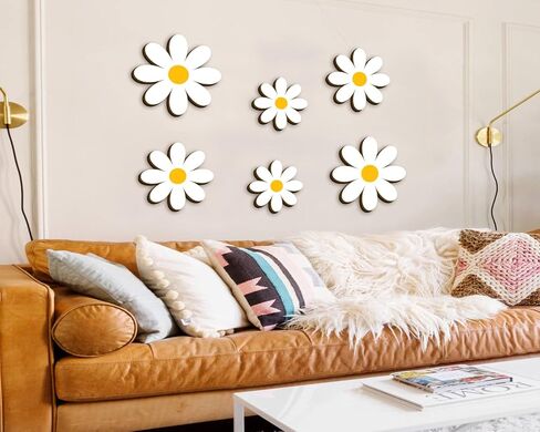 3D خشبية ديزي جدار ديكور الزهور البيضاء علامات الجدار شنقا لوحة للمنزل الحضانة الغسيل غرفة نوم الحمام ديكورات هووسورمينغ الهدايا مجموعة من 6 in Kuwait
