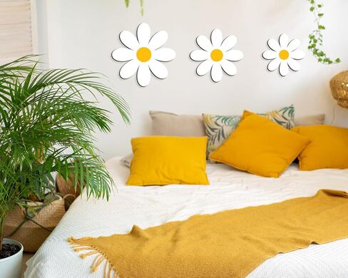 3D خشبية ديزي جدار ديكور الزهور البيضاء علامات الجدار شنقا لوحة للمنزل الحضانة الغسيل غرفة نوم الحمام ديكورات هووسورمينغ الهدايا مجموعة من 6 in Kuwait