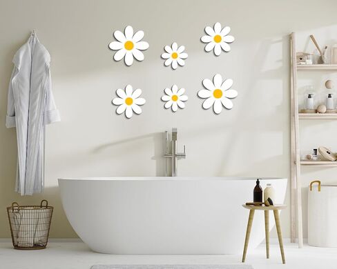 3D خشبية ديزي جدار ديكور الزهور البيضاء علامات الجدار شنقا لوحة للمنزل الحضانة الغسيل غرفة نوم الحمام ديكورات هووسورمينغ الهدايا مجموعة من 6 in Kuwait