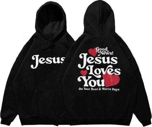 سويت شيرت FLOYU Jesus Loves You ذو قلنسوة للنساء، سويت شيرت مسيحي بقلنسوة، قميص آية الكتاب المقدس، ملابس دينية in Saudi Arabia