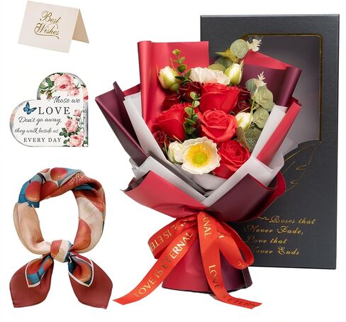 EIGHTOWN Fake Rose Flowers for Delivery Prime - Soap Flowers Bouquet for Women - Birthday Gift for Her - Artificial Rose Gift for Mother's Day Valentine's Day Anniversary Thanksgiving (Red) in Saudi Arabia