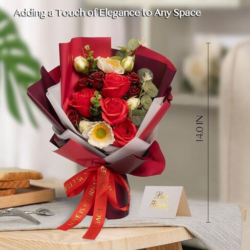EIGHTOWN Fake Rose Flowers for Delivery Prime - Soap Flowers Bouquet for Women - Birthday Gift for Her - Artificial Rose Gift for Mother's Day Valentine's Day Anniversary Thanksgiving (Red) in Saudi Arabia