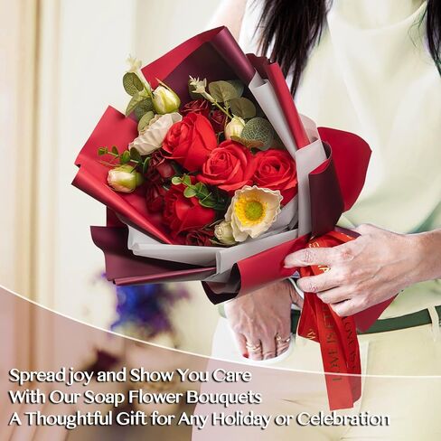 EIGHTOWN Fake Rose Flowers for Delivery Prime - Soap Flowers Bouquet for Women - Birthday Gift for Her - Artificial Rose Gift for Mother's Day Valentine's Day Anniversary Thanksgiving (Red) in Saudi Arabia