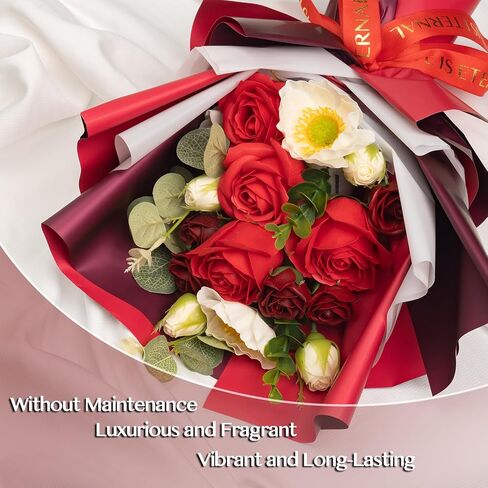 EIGHTOWN Fake Rose Flowers for Delivery Prime - Soap Flowers Bouquet for Women - Birthday Gift for Her - Artificial Rose Gift for Mother's Day Valentine's Day Anniversary Thanksgiving (Red) in Saudi Arabia
