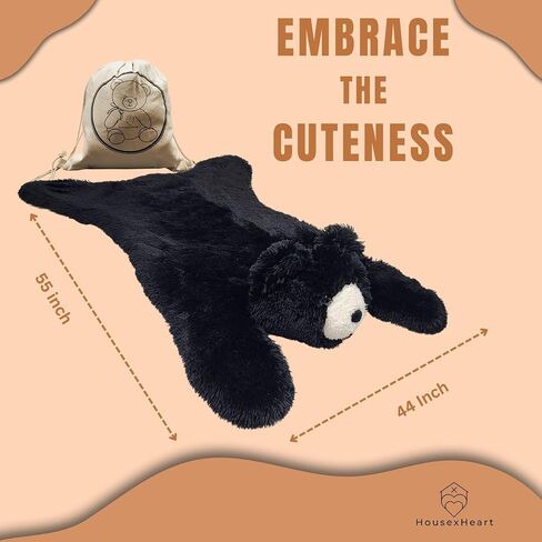 Handmade Bear Rug - Cozy Woodland Nursery Decor for Newborns - Adorable Kids Rug - Soft & Cuddly Brown Bear Floor Throw - Big Lovey - Perfect New Born Baby Essential (Shadow Black) in Saudi Arabia