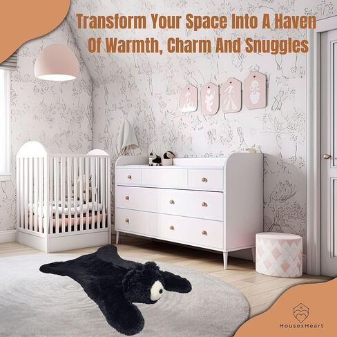Handmade Bear Rug - Cozy Woodland Nursery Decor for Newborns - Adorable Kids Rug - Soft & Cuddly Brown Bear Floor Throw - Big Lovey - Perfect New Born Baby Essential (Shadow Black) in Saudi Arabia
