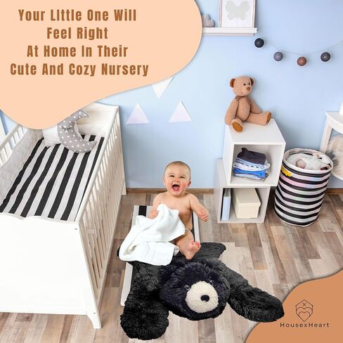 Handmade Bear Rug - Cozy Woodland Nursery Decor for Newborns - Adorable Kids Rug - Soft & Cuddly Brown Bear Floor Throw - Big Lovey - Perfect New Born Baby Essential (Shadow Black) in Saudi Arabia
