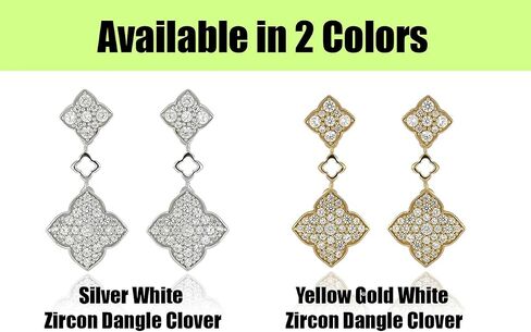 Genuine 925 Silver and Yellow Gold White Zircon Dangle Clover Earrings - Hypoallergenic Diamond Women Jewelry Earrings Set - Jewelry Gifts for Wife - Simple Waterproof Ladies Earring Pack in Saudi Arabia