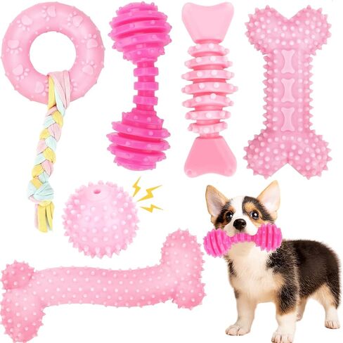Puppy Toys, 9 Pack Puppy Chew Toys for Teething, Cute Pink Extra Small Dog Toys, Puppy Teething Toys for Puppies, Soft Durable Interactive Dog Chew Toys for Puppy to Small Dogs in Saudi Arabia