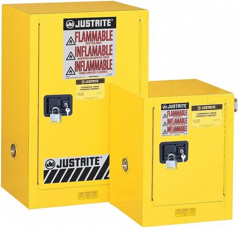 Justrite 891223 Sure-Grip EX من الفولاذ المجلفن 1 باب ذاتي الإغلاق وقابل للاشتعال، خزانة تخزين آمنة، سعة 12 جالون، عرض 23-1/4 بوصة × ارتفاع 35 بوصة × عمق 18 بوصة، 1 رف قابل للتعديل، رمادي in Kuwait