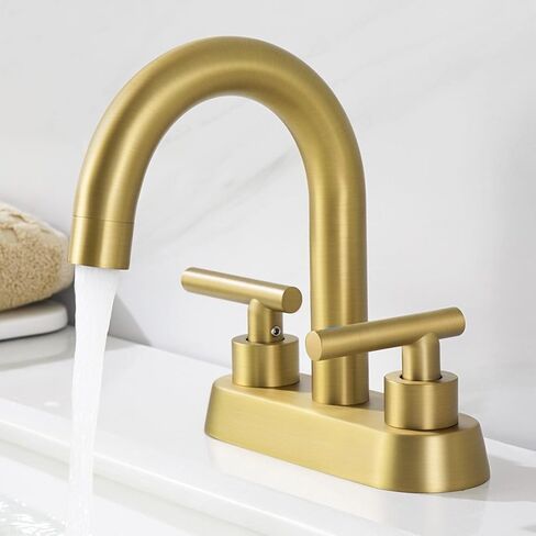 KES Brushed Gold Bathroom Faucet Modern 4 Inches Centerset Vanity Faucet Brass Construction Brushed Gold Finish, Sink Drain Not Included, L4117LFF12-BZ in Saudi Arabia