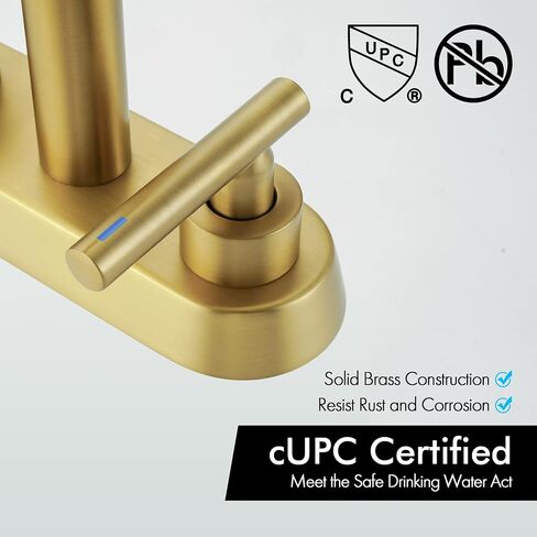 KES Brushed Gold Bathroom Faucet Modern 4 Inches Centerset Vanity Faucet Brass Construction Brushed Gold Finish, Sink Drain Not Included, L4117LFF12-BZ in Saudi Arabia