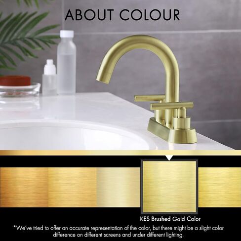 KES Brushed Gold Bathroom Faucet Modern 4 Inches Centerset Vanity Faucet Brass Construction Brushed Gold Finish, Sink Drain Not Included, L4117LFF12-BZ in Saudi Arabia